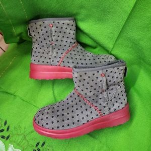 UGG Gray and Red Heart Pattern Winter Boots